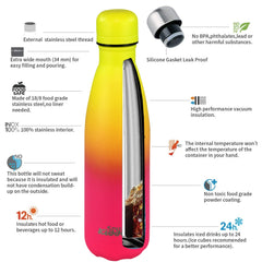 Smily Kiddos 500 ML Stainless Steel Water Bottle  - Matte Yellow pink