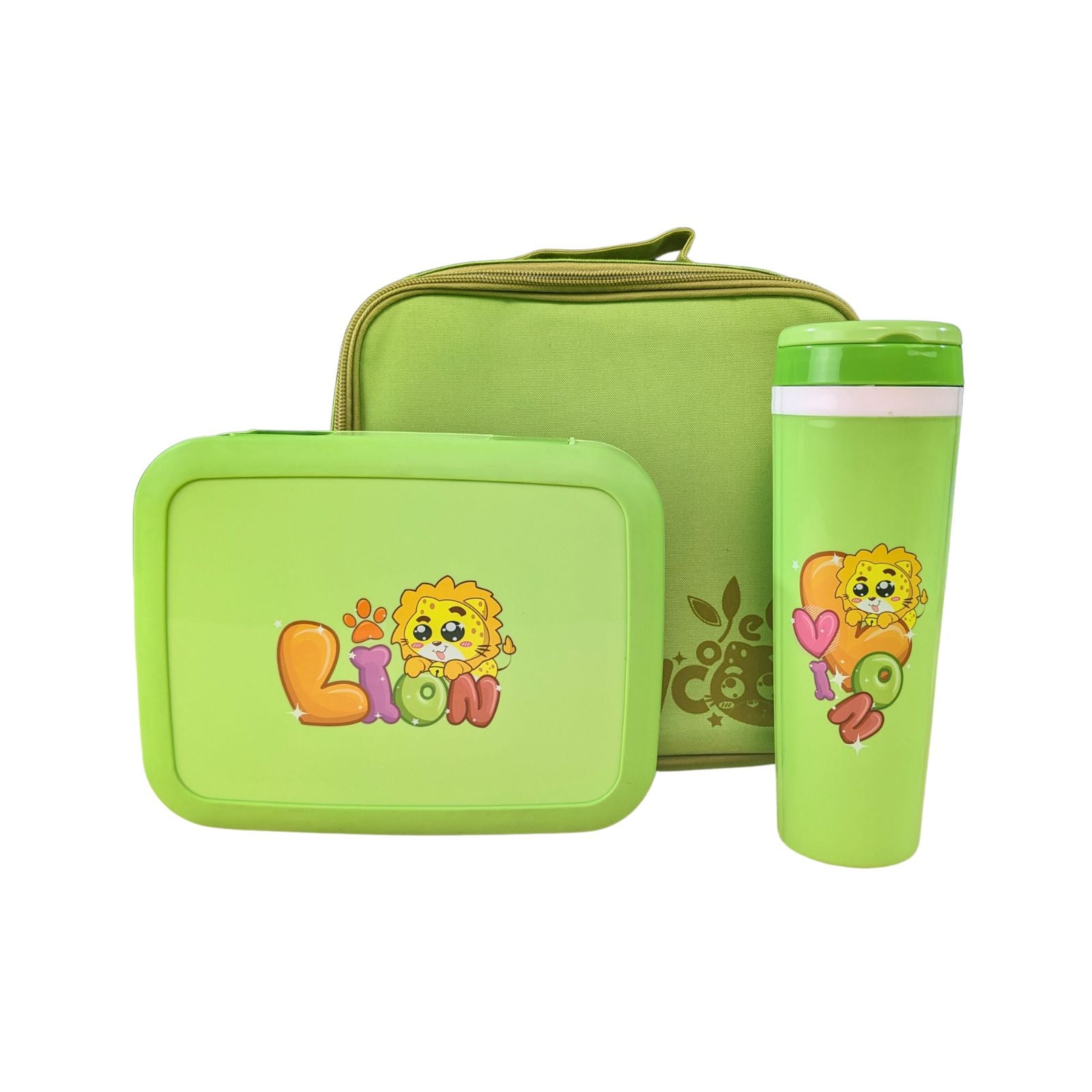 Lunch Combo Lion Theme Green ( LUNCH BAG, LUNCH BOX ,WATER BOTTLE)