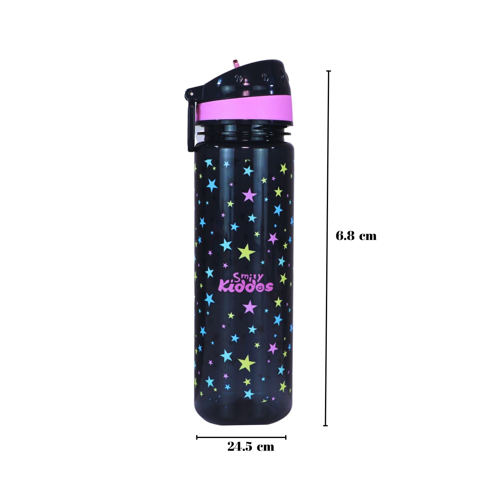 Smily Kiddos Straight Water Bottle With Flip Top Nozzle Happy Star Theme - Black & Pink