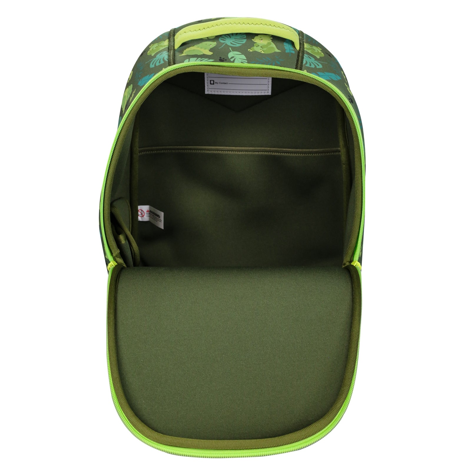 Roaring Dino Neoprene Preschool Backpack open