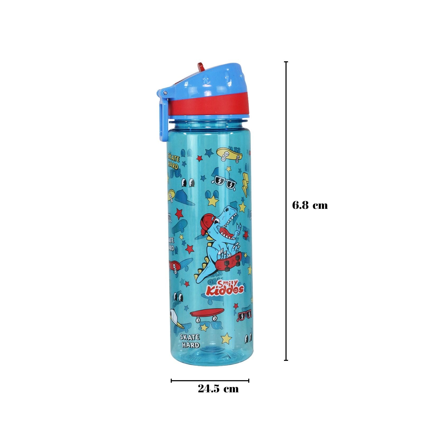 Smily Kiddos Straight Water Bottle With Flip Top Nozzle Dinosaur Theme - Blue & Red