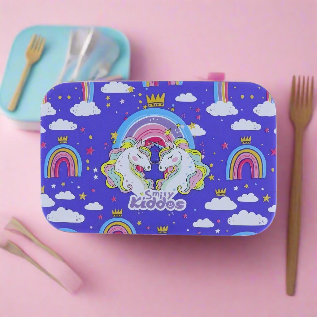 Smily Kiddos Brunch Stainless Steel Lunch Box - Unicorn Theme - Blue