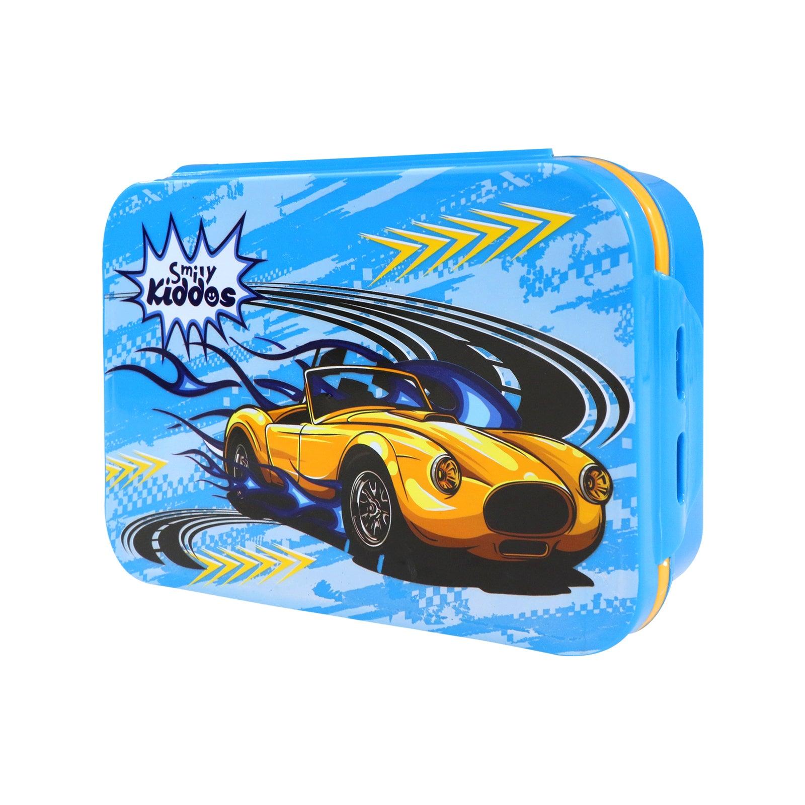 Smily Kiddos Brunch Stainless Steel Lunch Box - Race Car Theme - Blue