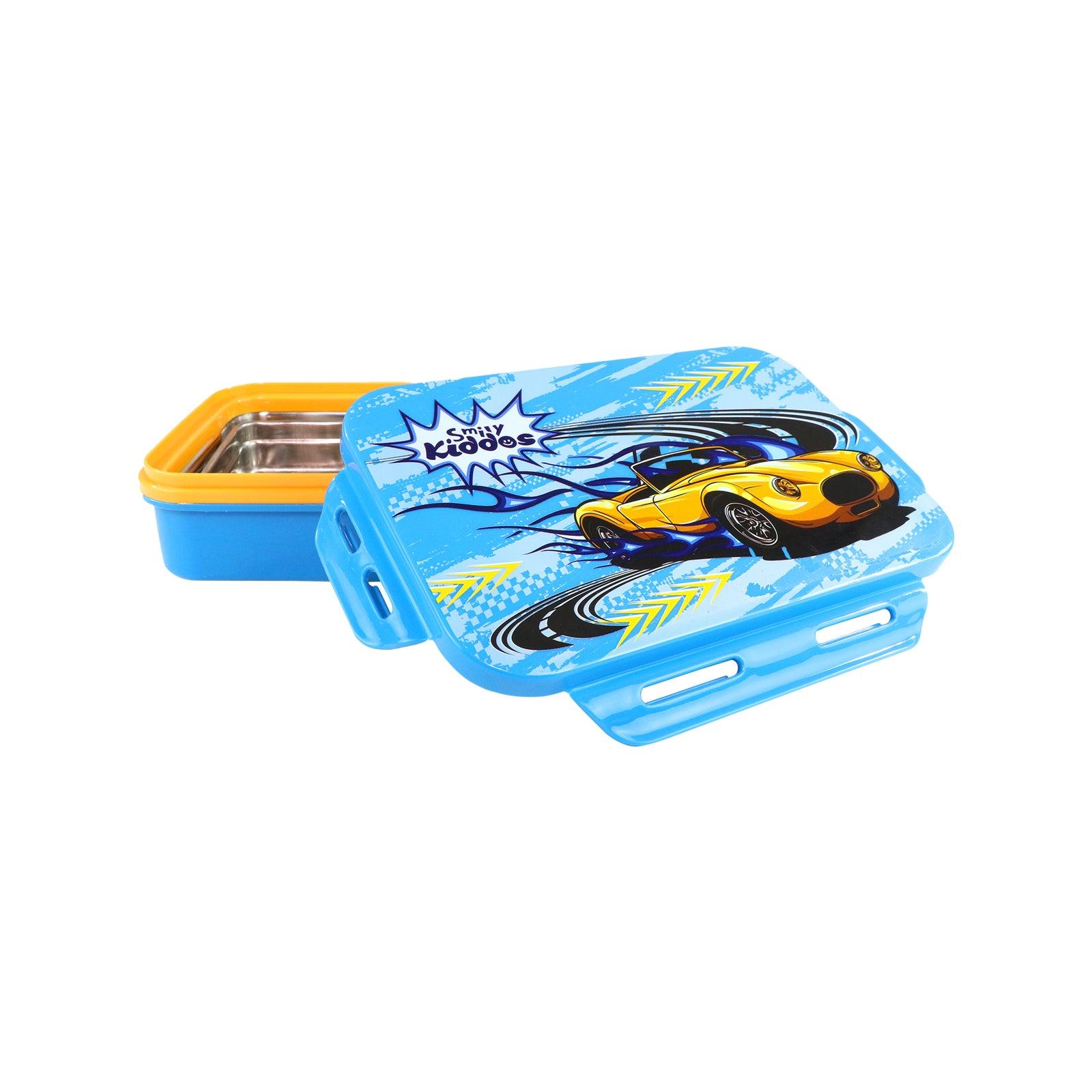 Smily Kiddos Brunch Stainless Steel Lunch Box - Race Car Theme - Blue