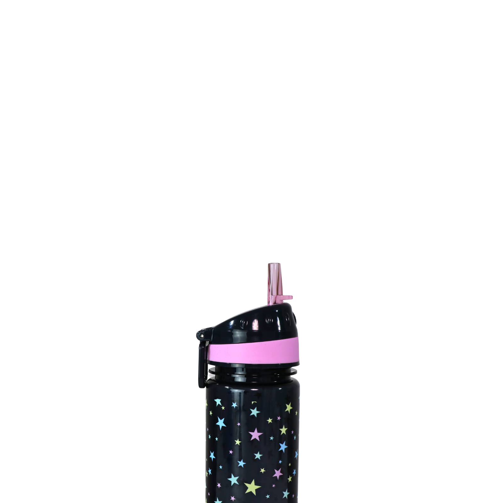 Smily Kiddos Straight Water Bottle With Flip Top Nozzle Happy Star Theme - Black & Pink