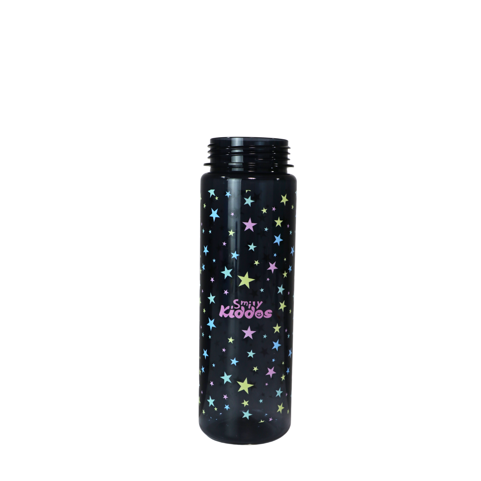 Smily Kiddos Straight Water Bottle With Flip Top Nozzle Happy Star Theme - Black & Pink