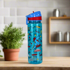 Smily Kiddos Straight Water Bottle With Flip Top Nozzle Dinosaur Theme - Blue & Red