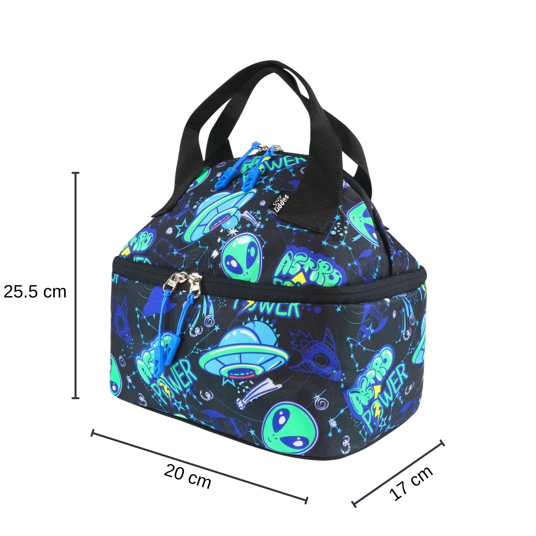 Smily Kiddos Double Decker Lunch Bag Alien Theme- Black LxWxH :25.5 X 17 X 20 CM