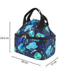 Smily Kiddos Double Decker Lunch Bag Alien Theme- Black LxWxH :25.5 X 17 X 20 CM