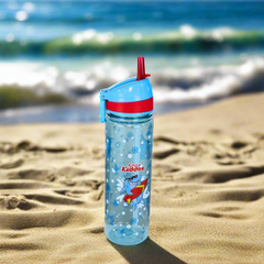 Smily Kiddos Straight Water Bottle With Flip Top Nozzle Shark Theme - Blue & Red