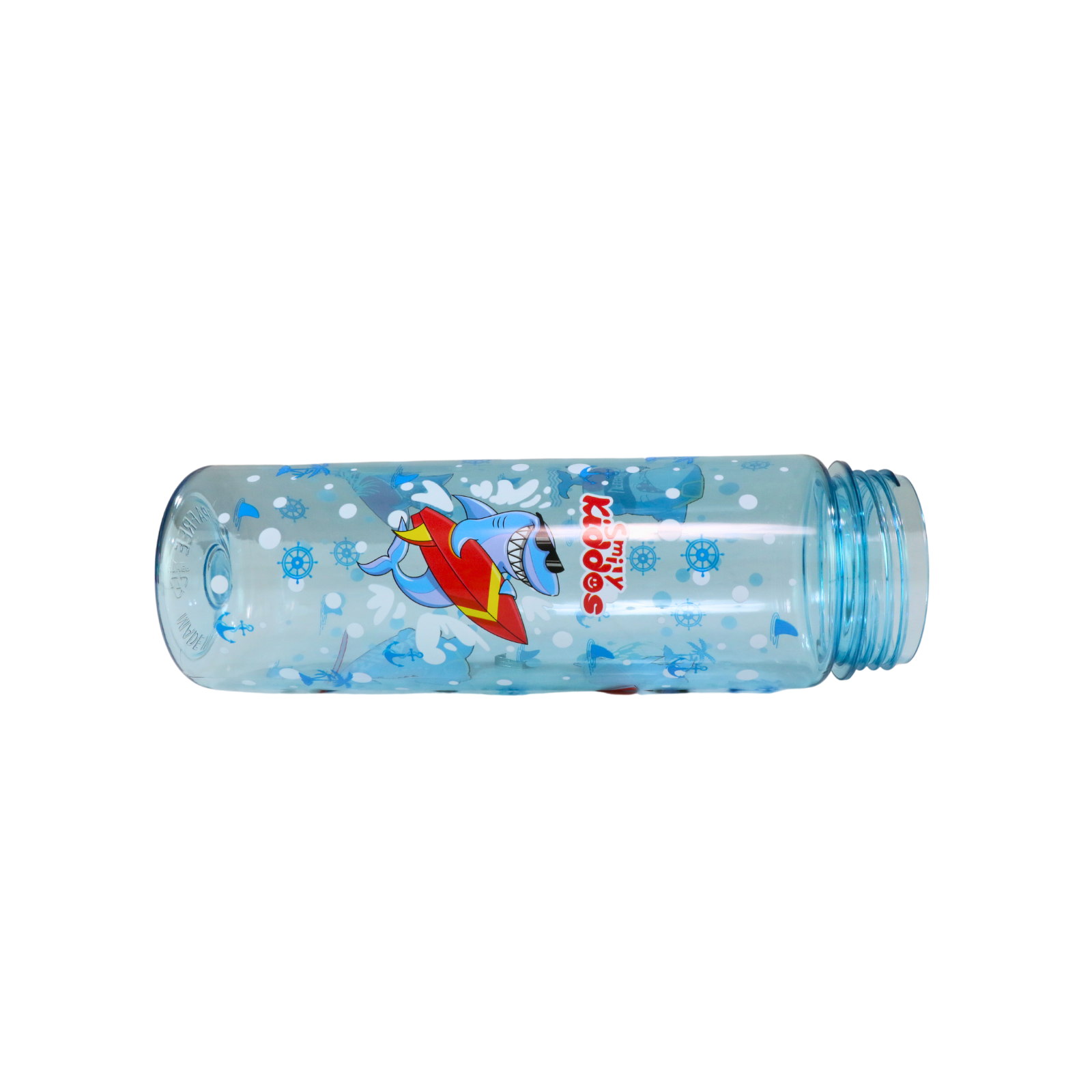 Smily Kiddos Straight Water Bottle With Flip Top Nozzle Shark Theme - Blue & Red