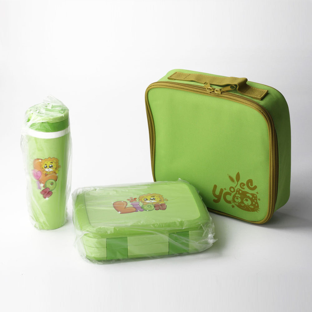 Lunch Combo Lion Theme Green ( LUNCH BAG, LUNCH BOX ,WATER BOTTLE)