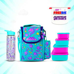 Smily Kiddos Combo Pack(Lunch Bag &Lunch Box Water Bottle) Green ( Unicorn Theme )