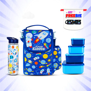 Smily Kiddos Combo Pack(Lunch Bag &Lunch Box Water Bottle) Blue ( Space Theme )