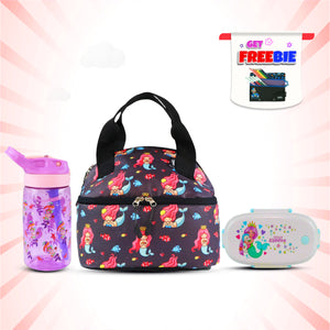 Smily Kiddos Combo Pack(Lunch Bag &Lunch Box Water Bottle) Mermaid Theme