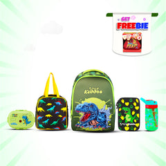 Smily Kiddos Combo Pack(Backpack,Pencil case,Lunch Bag,Lunch Box, Sipper Water Bottle Green