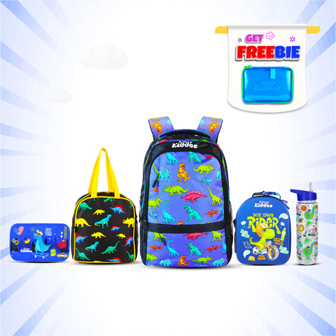 Image of Smily Kiddos Combo Pack(Backpack,Pencil case,Lunch Bag,Lunch Box,Sipper  Water Bottle Blue