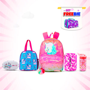 Smily Kiddos Combo Pack(Backpack,Pencil case,Lunch Bag,Lunch Box,Sipper  Water Bottle Blue (Copy)