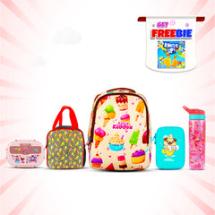 Smily Kiddos Combo Pack(Backpack,Pencil case,Lunch Bag,Lunch Box, Sipper Water Bottle Pink(Ice Cream Theme)