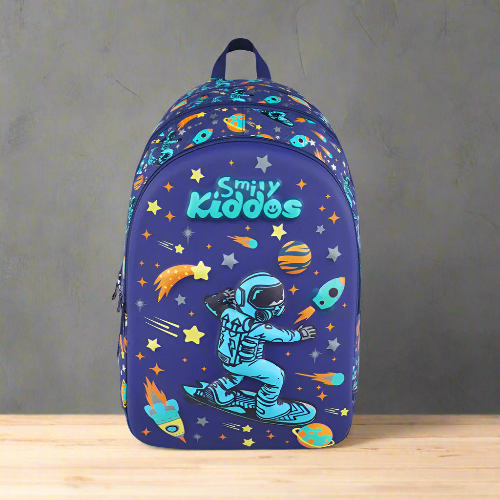 Smily Kiddos 15L EVA Shell Backpack | Space Astronaut Theme | Blue | Durable & Spacious School Bag | 45 x 30 x 14 cm