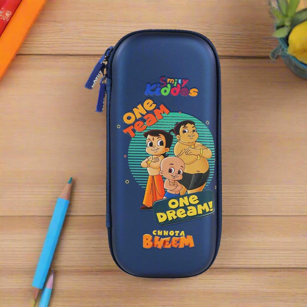 Smily Kiddos - Licensed Chhota Bheem  - Stylish & Spacious Hardtop EVA Pencil Case  One Team - Metallic Blue