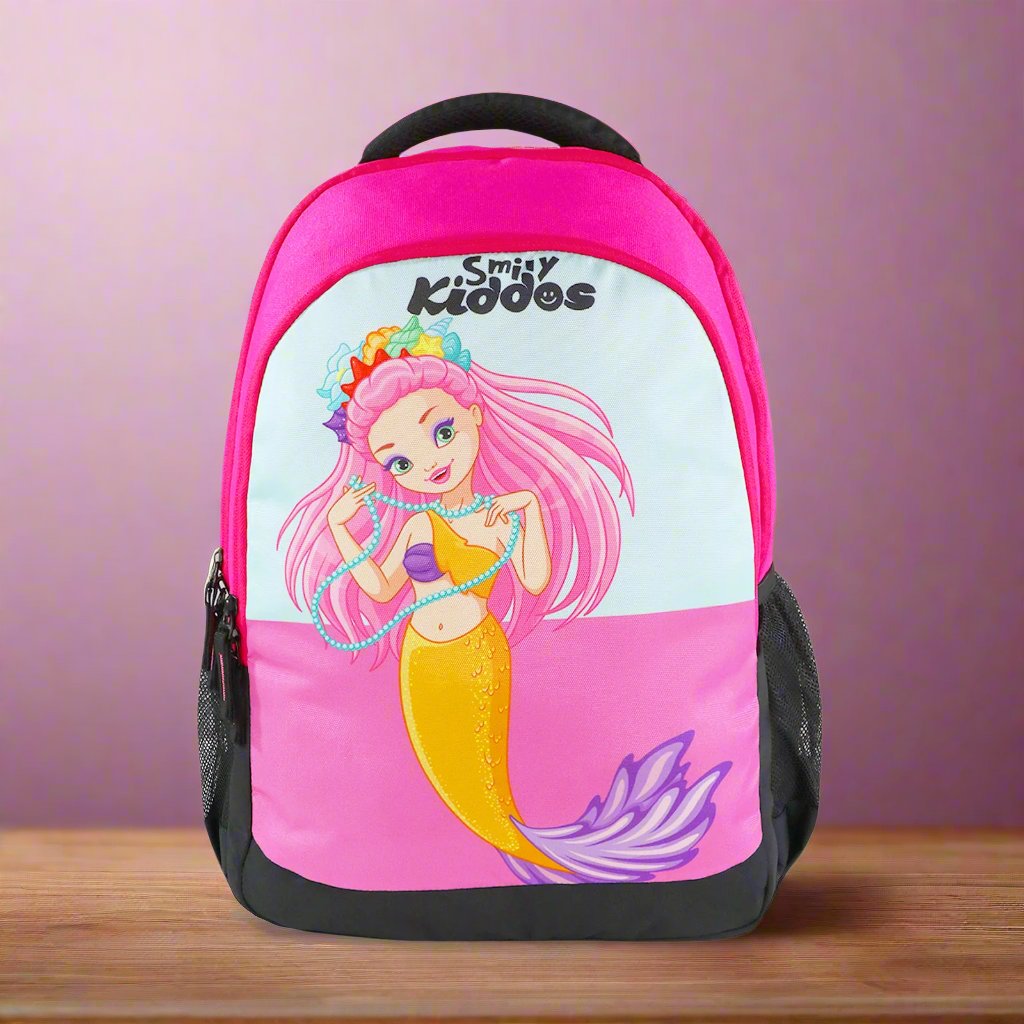 Smily Kiddos Combo Pack(Backpack,Pencil case,Lunch Bag,Lunch Box, Sipper Water Bottle Pink(Mermaid Theme)