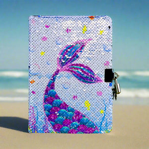 Smily Kiddos Sequin Mermaid Notebook - Light Blue Lockable Diary with Lock Key