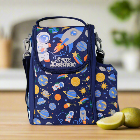 Image of Smily Kiddos Combo Pack(Lunch Bag &Lunch Box Water Bottle) Blue ( Space Theme )