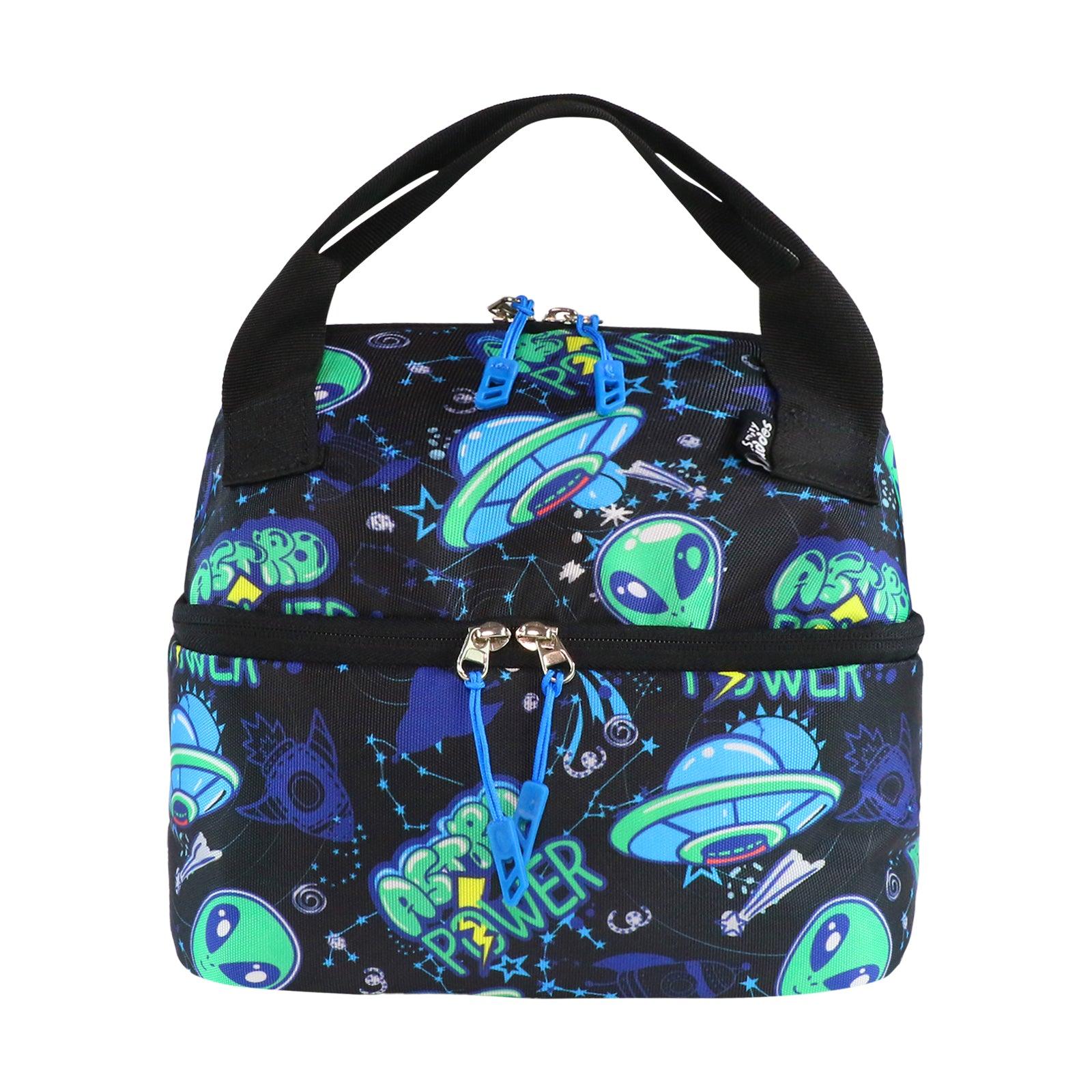 Smily Kiddos Double Decker Lunch Bag Alien Theme- Black LxWxH :25.5 X 17 X 20 CM