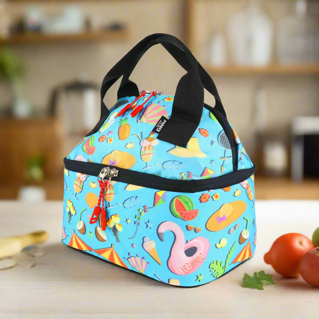 Smily Kiddos Double Decker Lunch Bag Picnic Theme- Blue LxWxH :25.5 X 17 X 20 CM