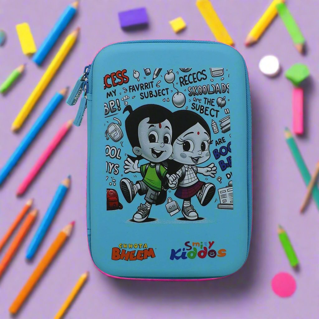 Smily Kiddos - Licensed Chhota Bheem  - Stylish & Spacious Hardtop EVA Pencil Case BTS - Light Blue