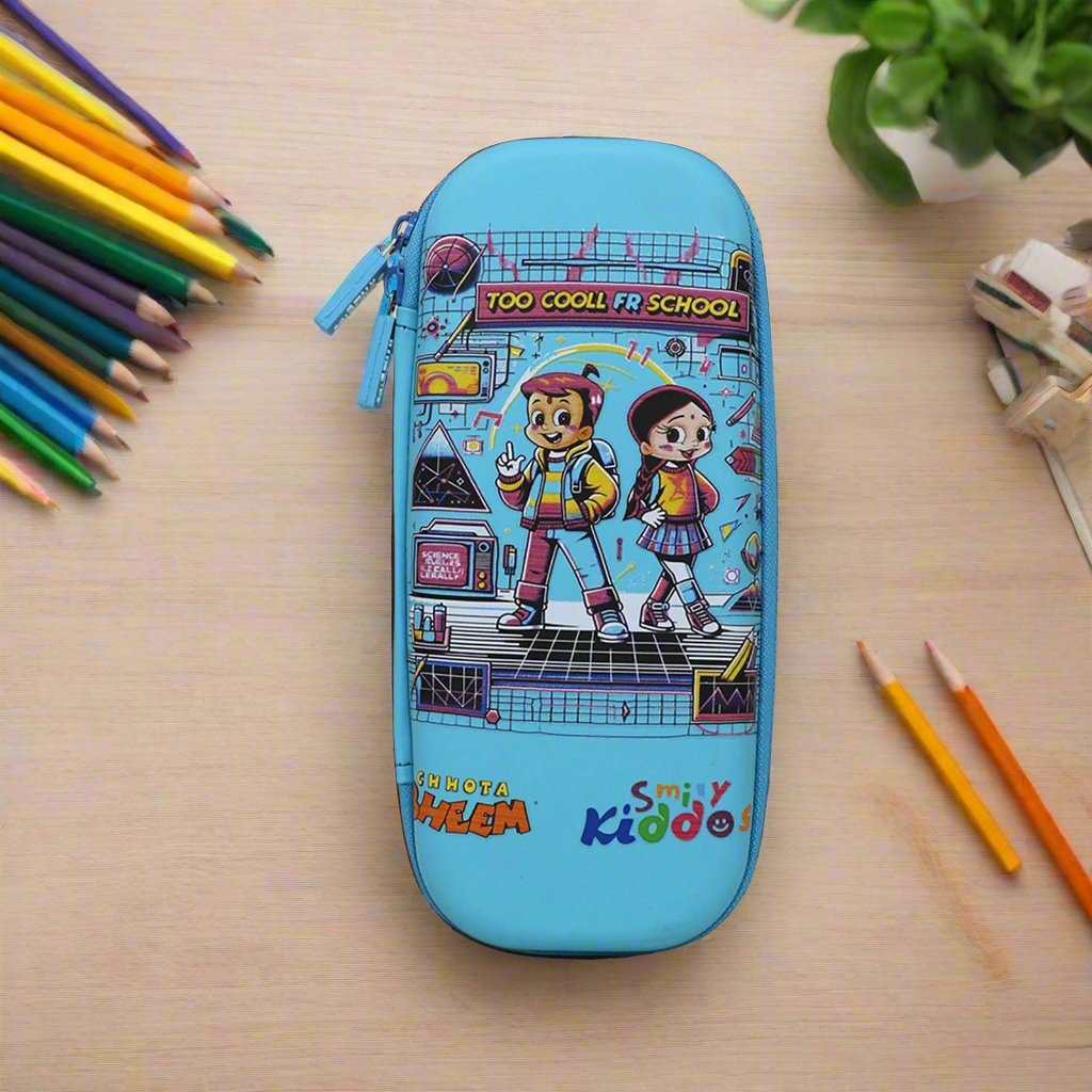 Smily Kiddos - Licensed Chhota Bheem  - Stylish & Spacious Hardtop EVA Pencil Case To Cool - Light Blue