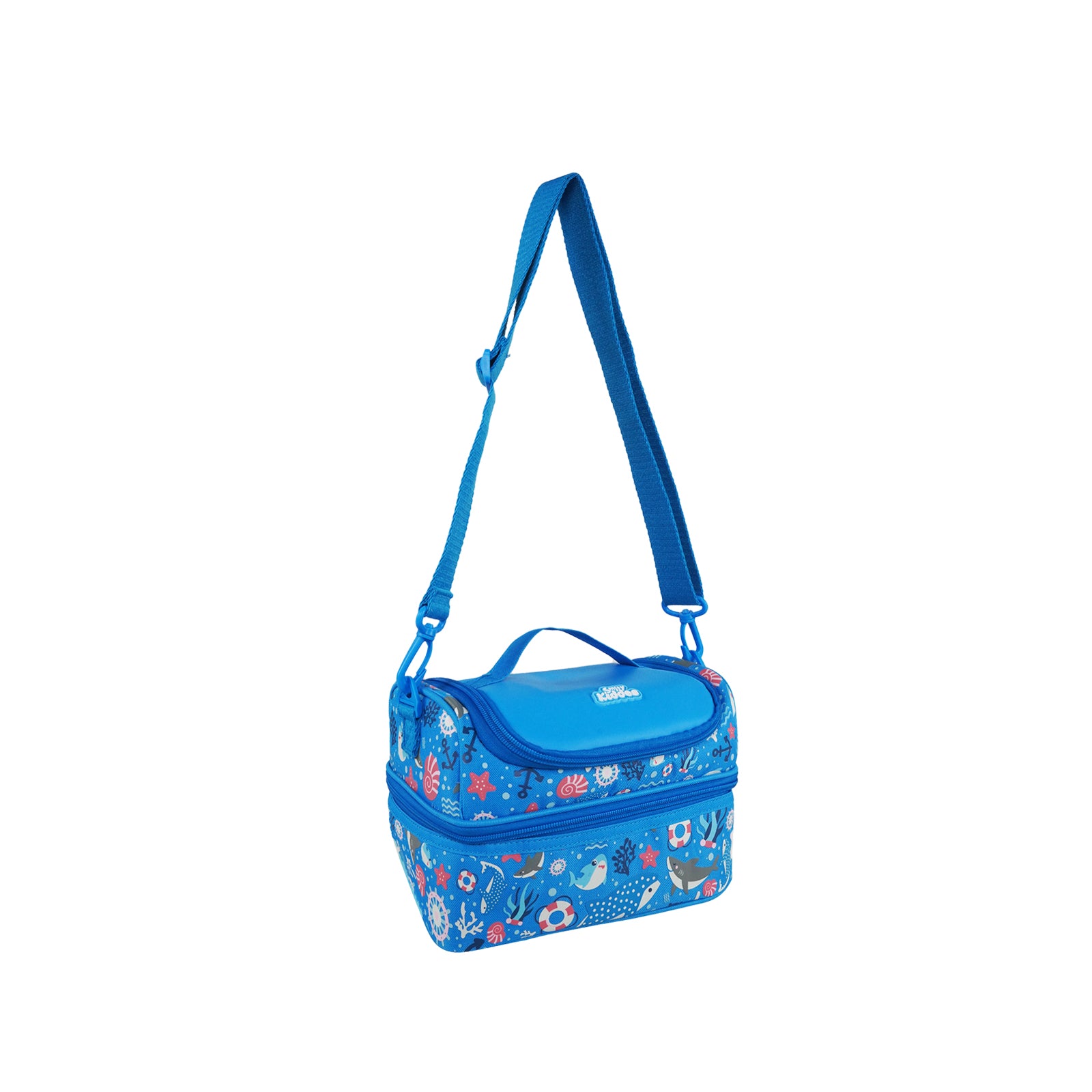 Double Decker Lunch Bag V3 | Baby Shark Theme | Insulated & Spacious Lunch Tote for Kids - Blue