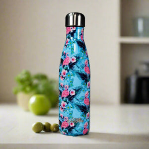 Smily Kiddos 500 ML Stainless Steel  Water Bottle Flamingo Theme Light Blue