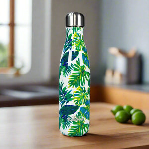 Smily Kiddos 500 ML Stainless Steel  Water Bottle Leaf Theme White Green