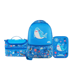 Baby Shark Theme 3-in-1 School Combo Pack | Backpack, Insulated Lunch Bag & Hardtop Pencil Case – Light Blue