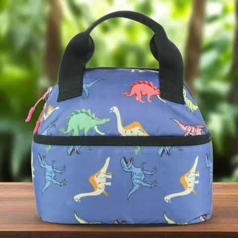 Image of Smily Kiddos Double Decker Lunch Bag Dino Theme - Blue LxWxH :25.5 X 17 X 20 CM