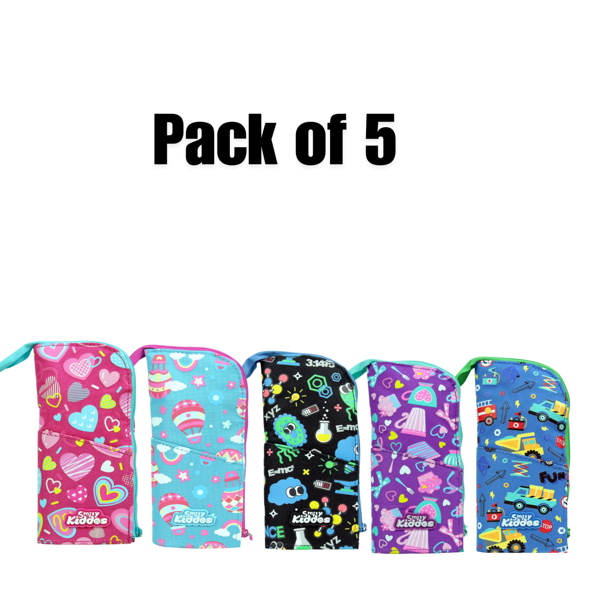 Smily Pen Holder Pencil Cases - Pack of 5 Colors