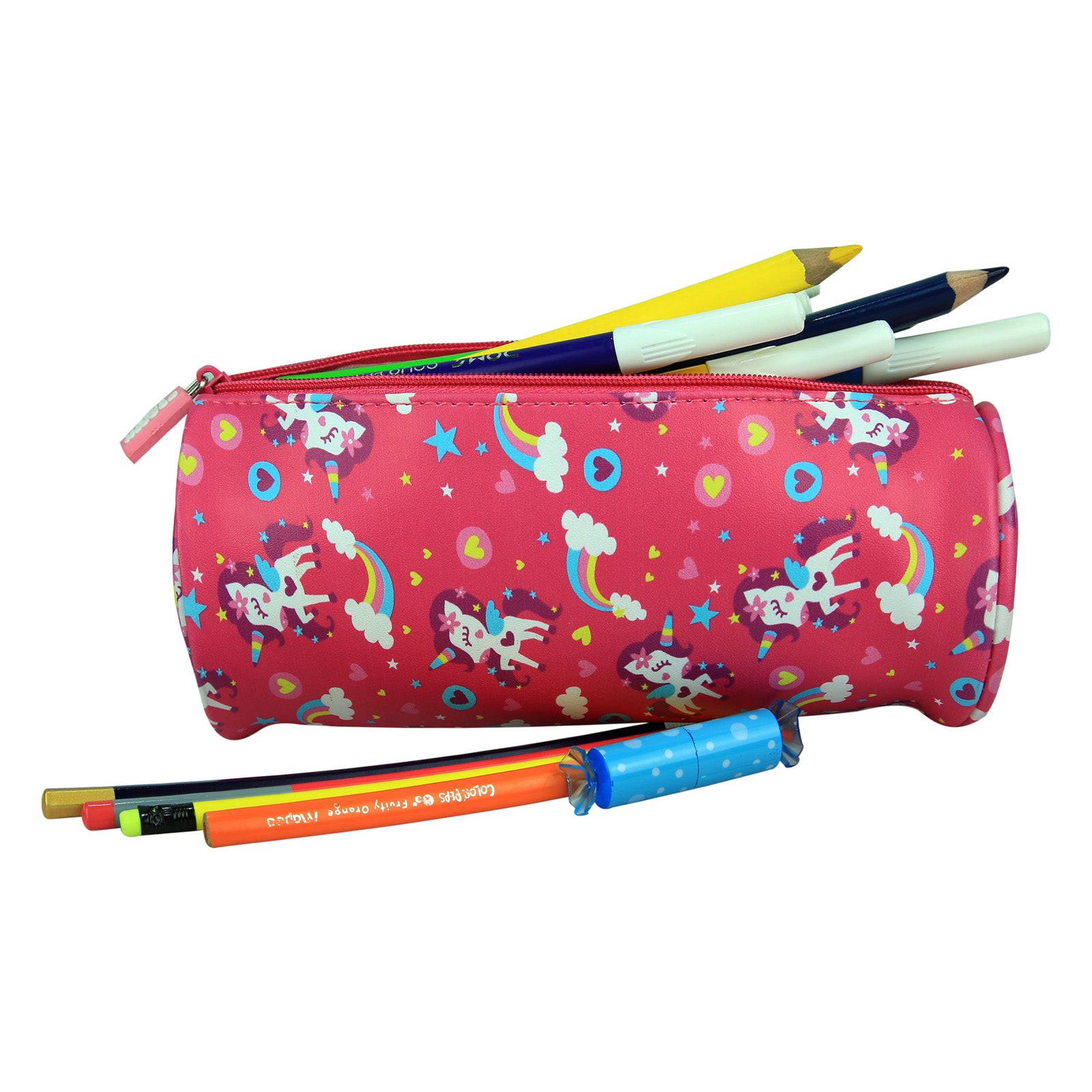 Unicorn Print Round Pencil Pouch – Pink