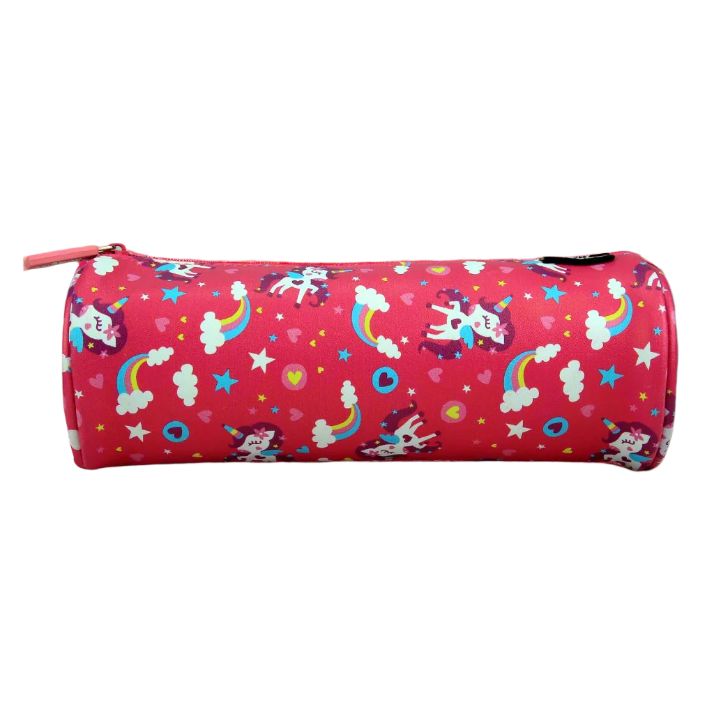 Unicorn Print Round Pencil Pouch – Pink