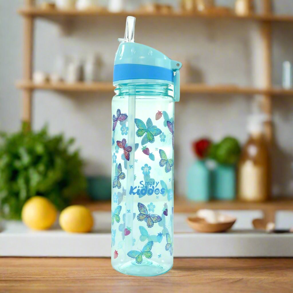 Smily Kiddos Straight Water Bottle With Flip Top Nozzle Butterfly