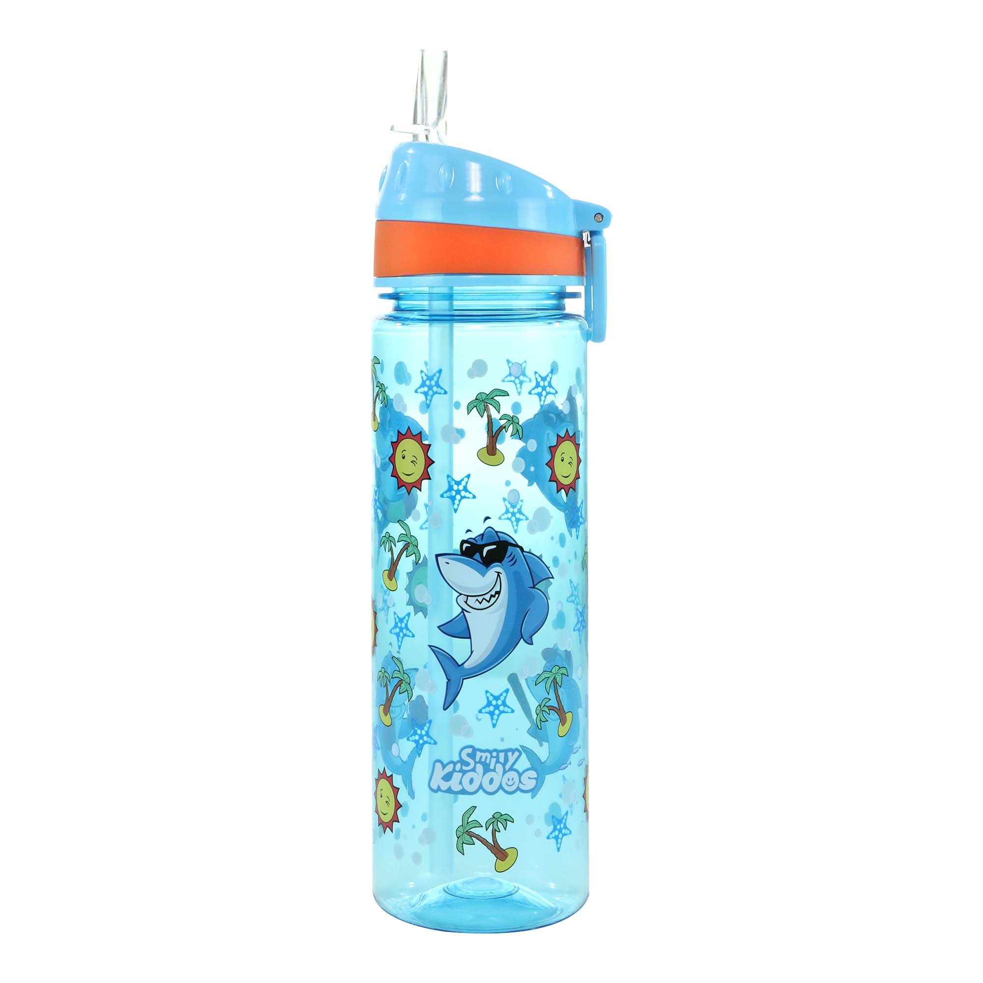 Smily Kiddos Straight Water Bottle With Flip Top Nozzle Happy Shark