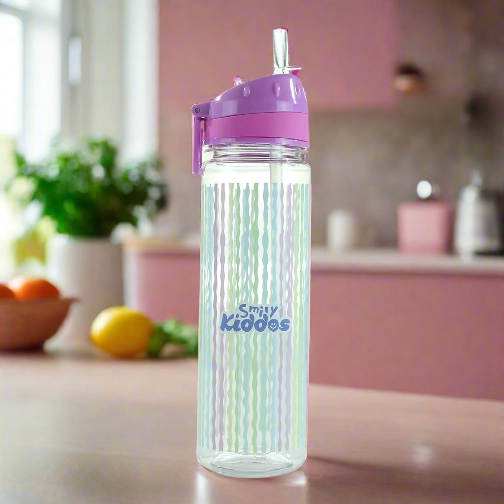 Smily Kiddos Straight Water Bottle With Flip Top Nozzle Ribbon Theme