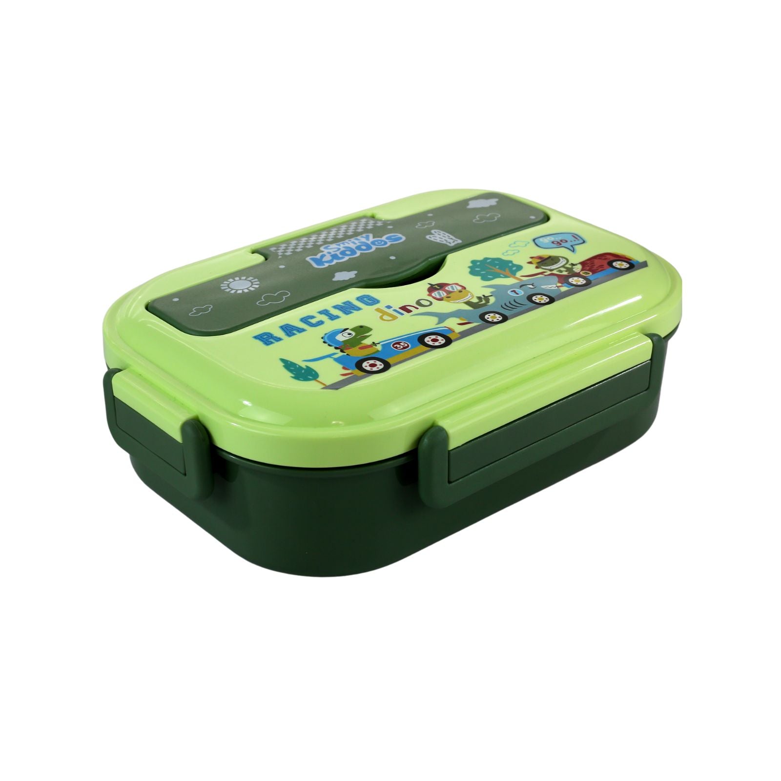 Smily kiddos Stainless Steel Racing Dino Theme Lunch Box - Green 3+ years