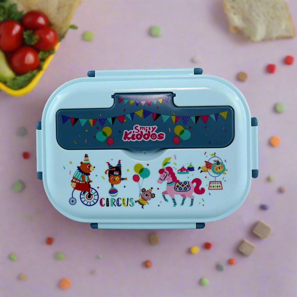 Smily kiddos Stainless Steel Circus Theme Lunch Box - Light Blue 3+ years