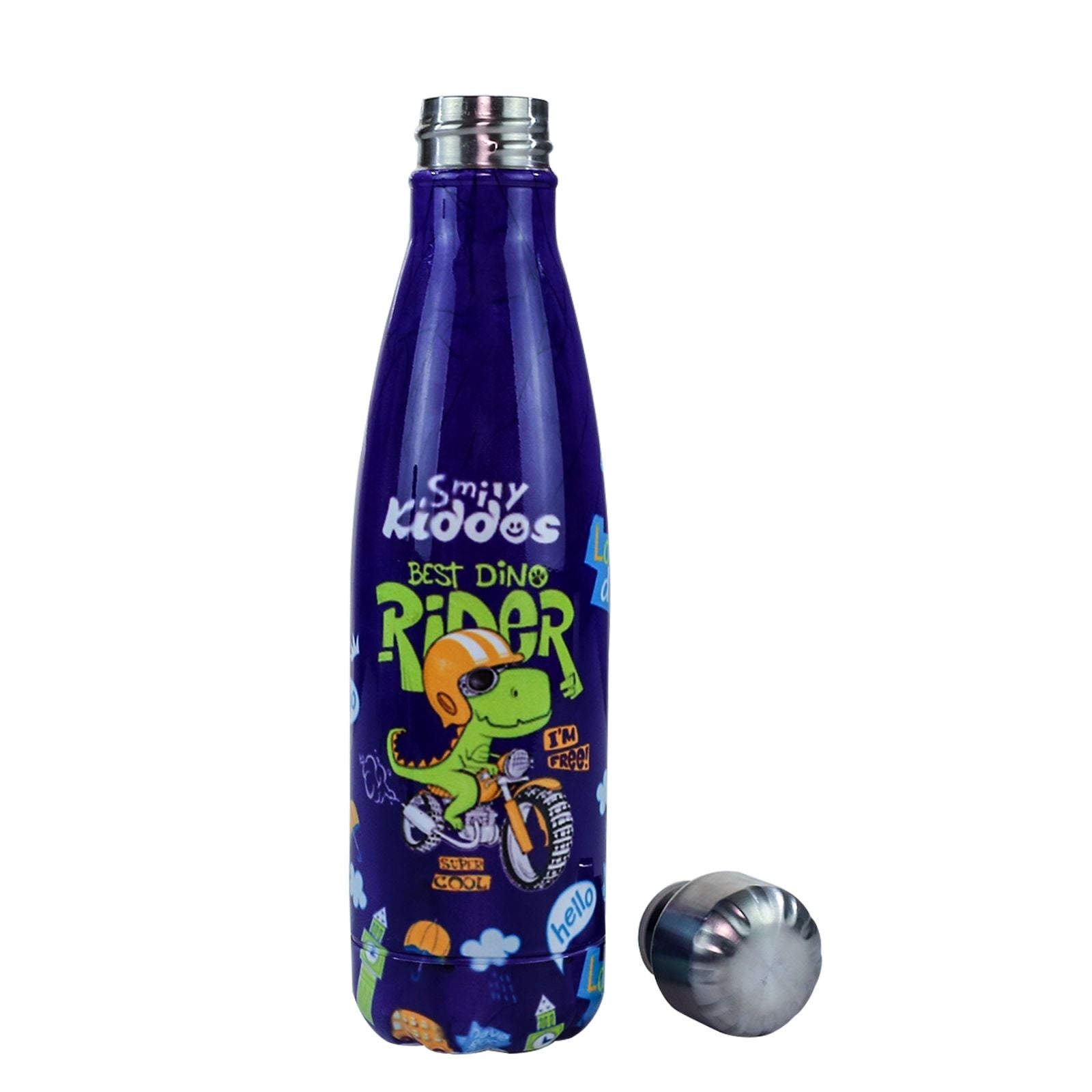 Smily Kiddos Steel Water Bottle Violet  - Rider Dino Theme