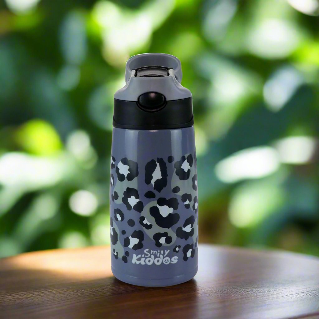 Smily Kiddos Insulated Water Bottle 450ml - Leopard Print Grey