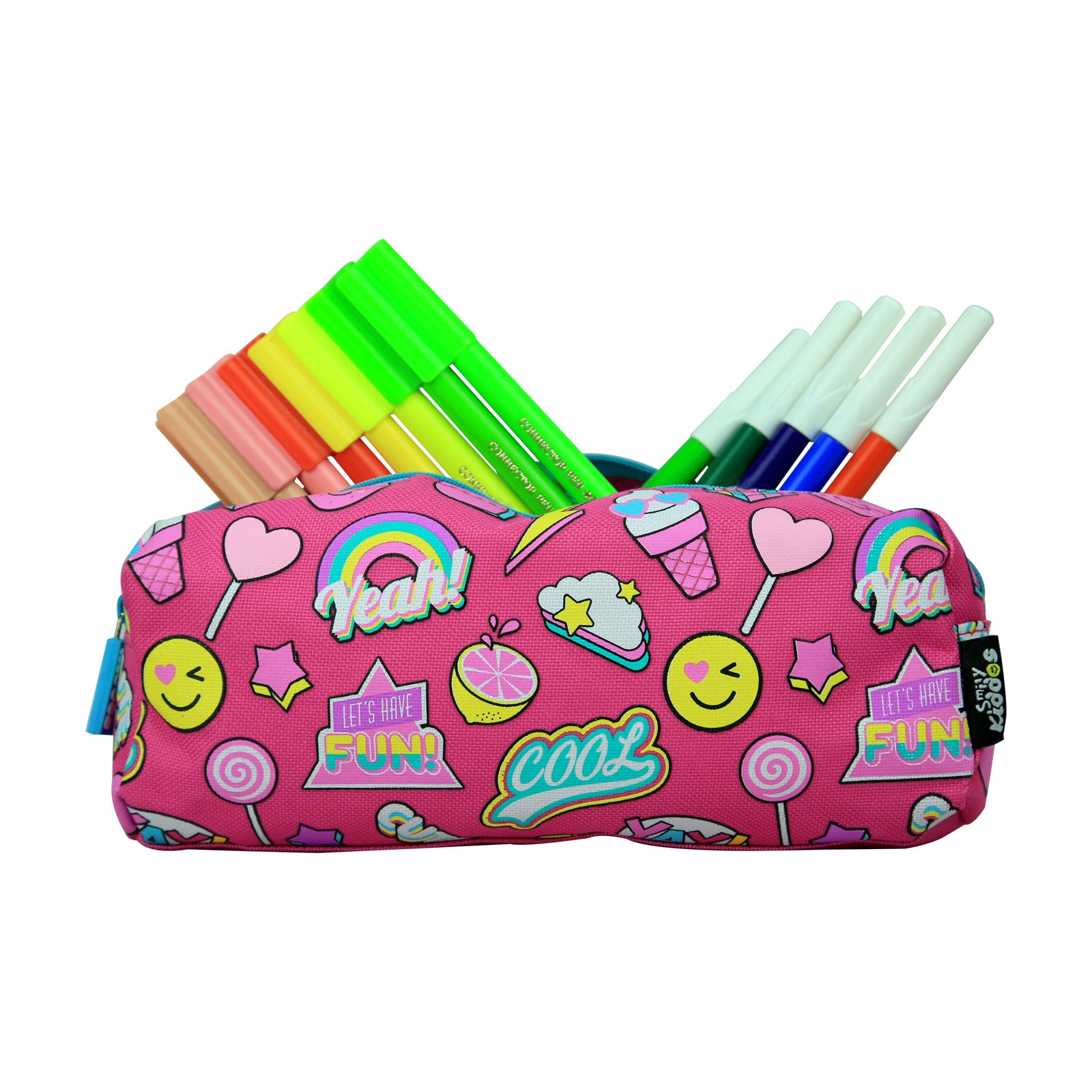 Smily Twin Zipper Pencil Pouch Pink