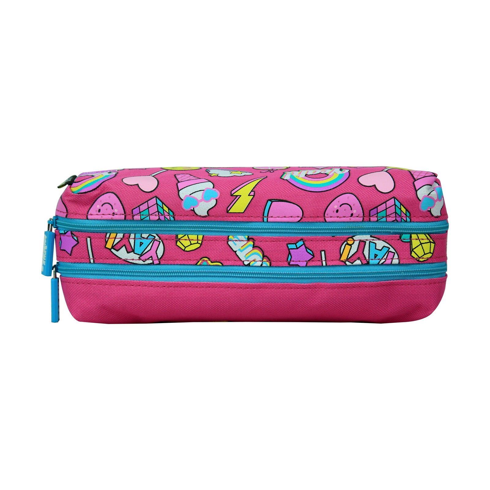 Smily Twin Zipper Pencil Pouch Pink