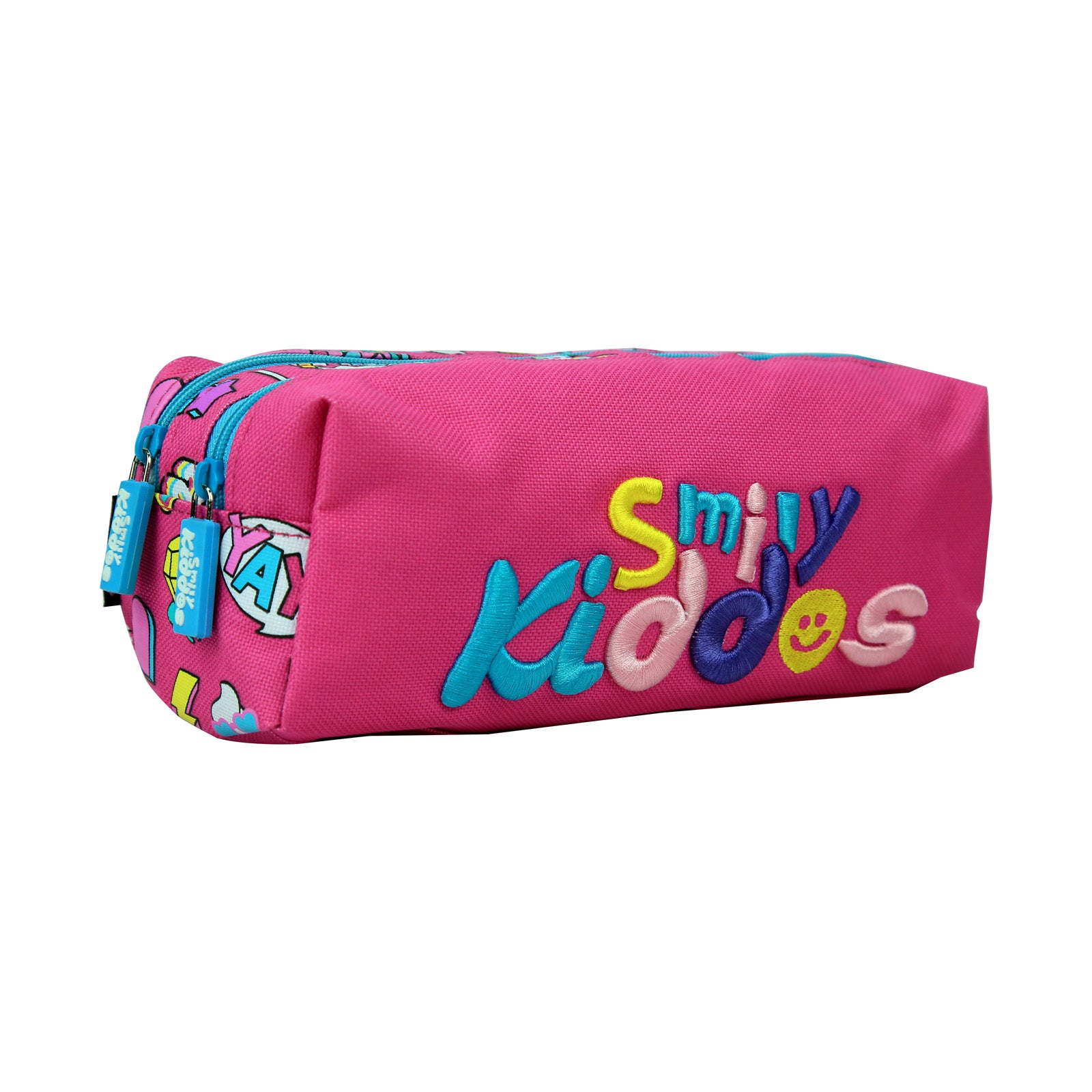 Smily Twin Zipper Pencil Pouch Pink